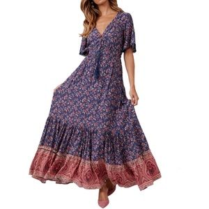 R.Vivimos  Boho Cotton Maxi Dress